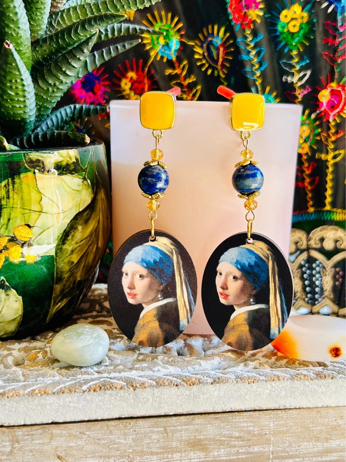 💙🎨Boucles d’oreilles Art Bohème Vermeer Lapis-Lazuli Natural Stone Artistic Earrings🎨💙